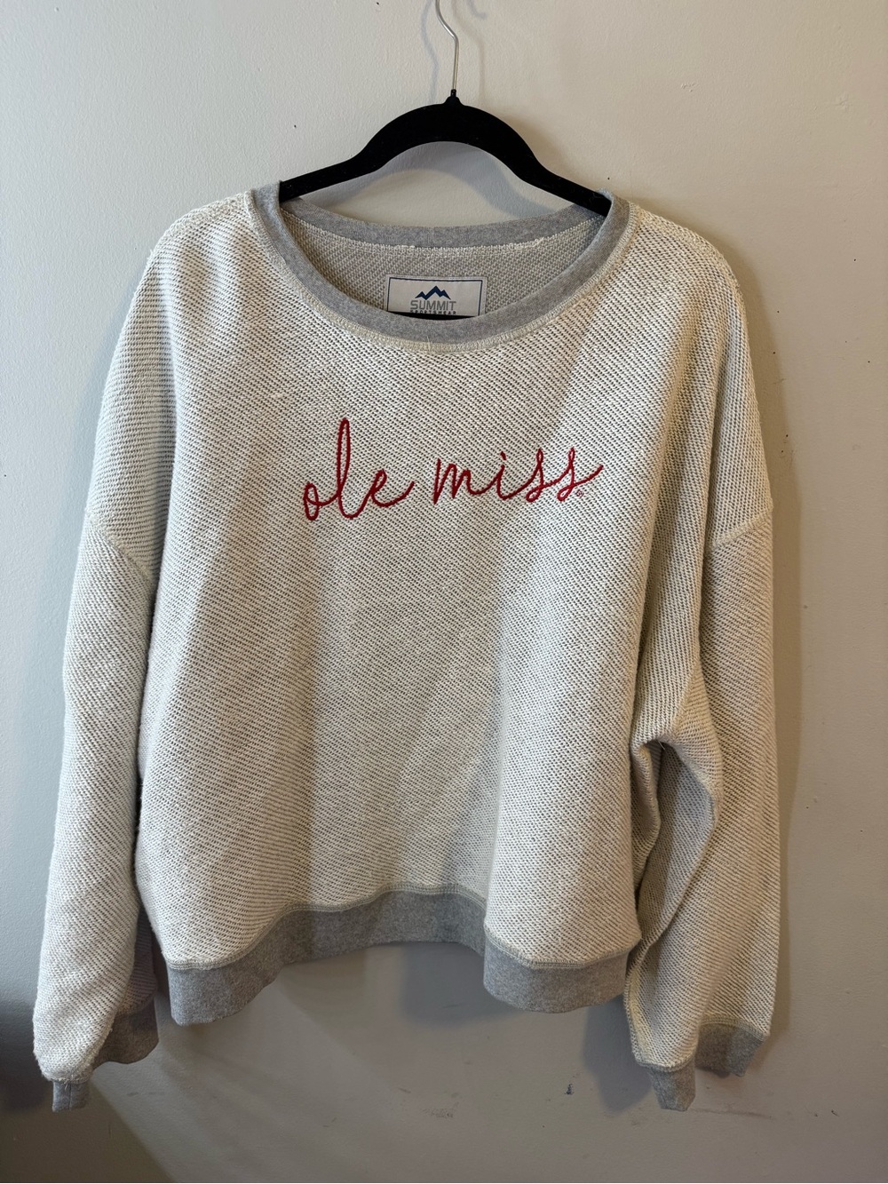 Grey 'Ole Miss' Embroidered Crewneck Sweater
